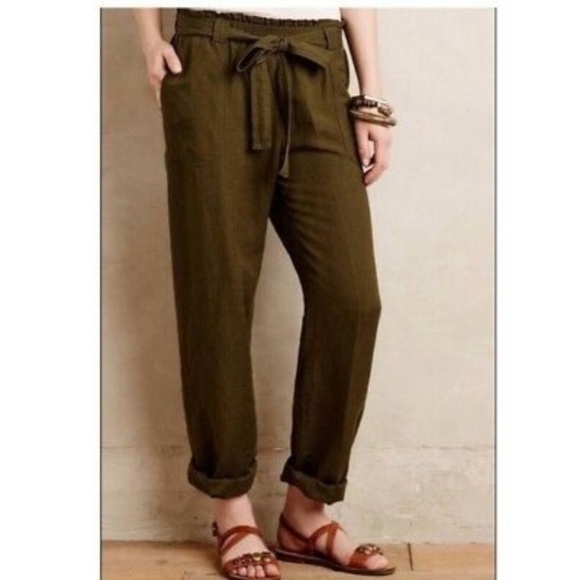 Cartonnier by Anthropologie Army Green Linen Blend Pants - Picture 1 of 12